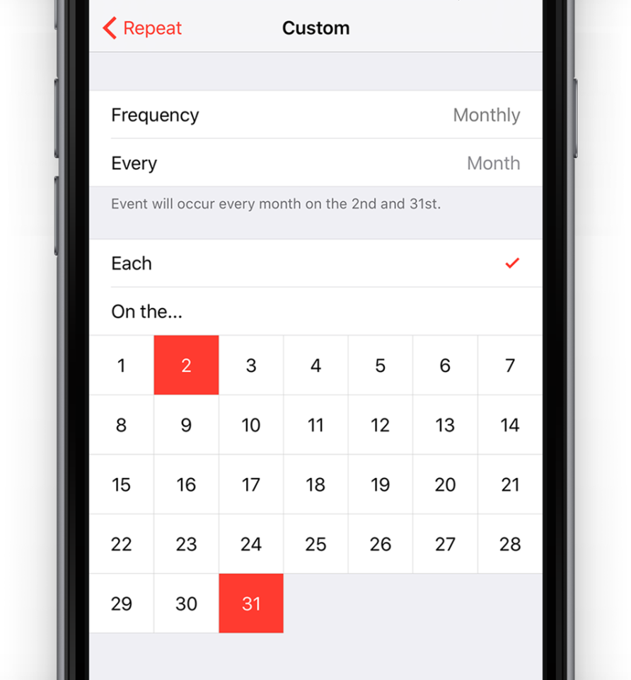 Guide setting repeat calendar events on iPhone iOS 9 TapSmart