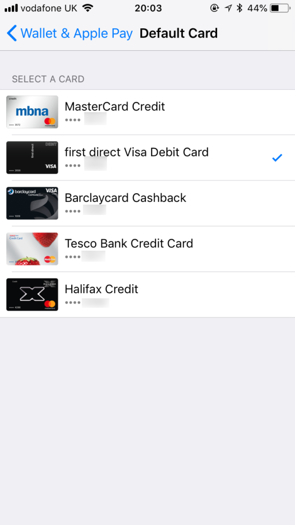 how to set apple card as default payment